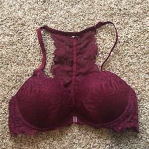 Burgundy VS Pink lace bra
